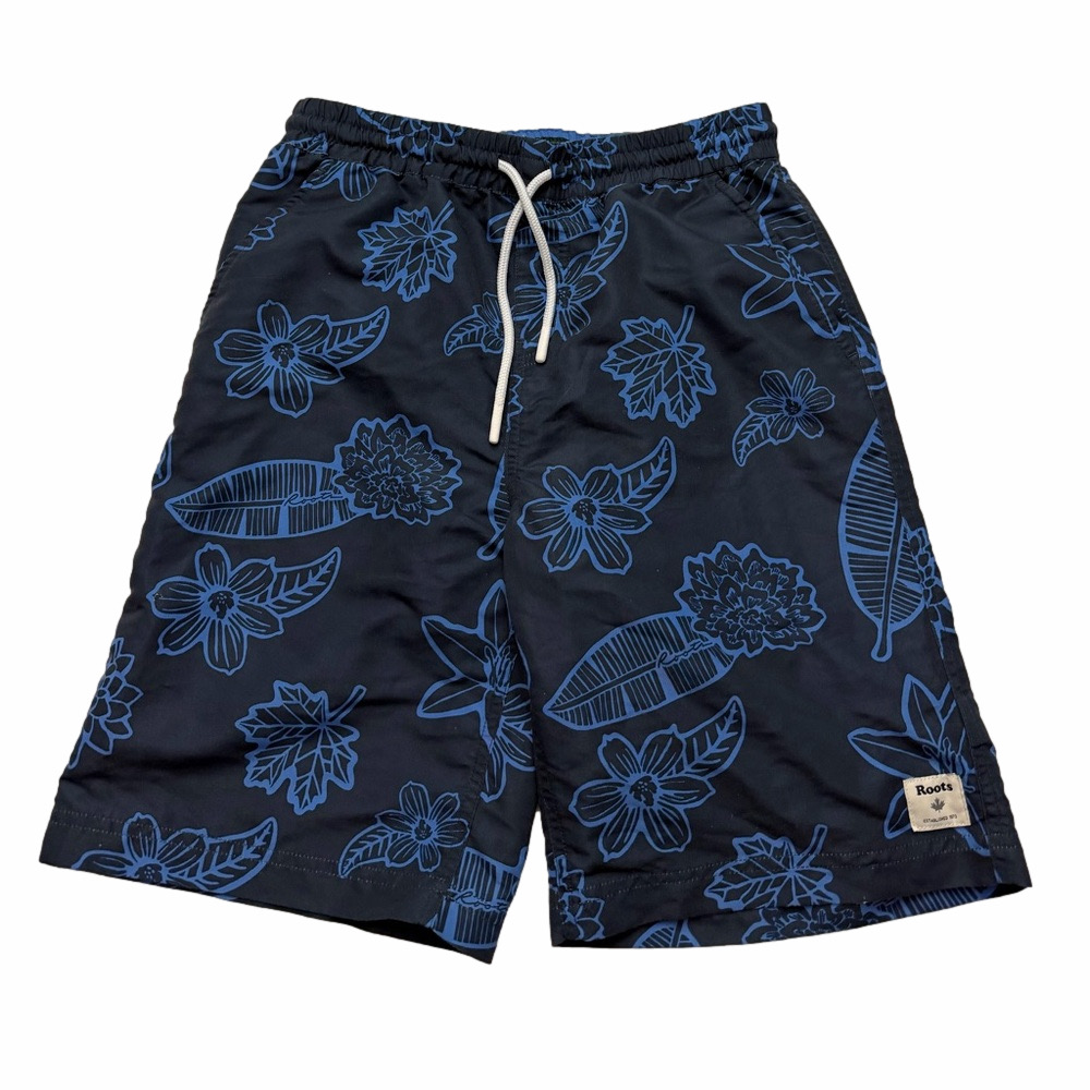 Roots Kids Reef Navy Blue Floral Boy Size 14 Swim Trunks Shorts